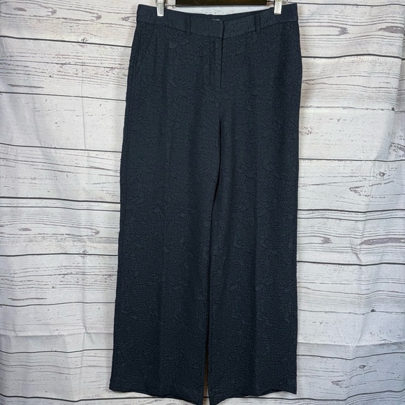Equipment Pants - Equipment femme Wide Leg Trousers Arwen Floral Jacquard Navy Blue Pant Size 8
